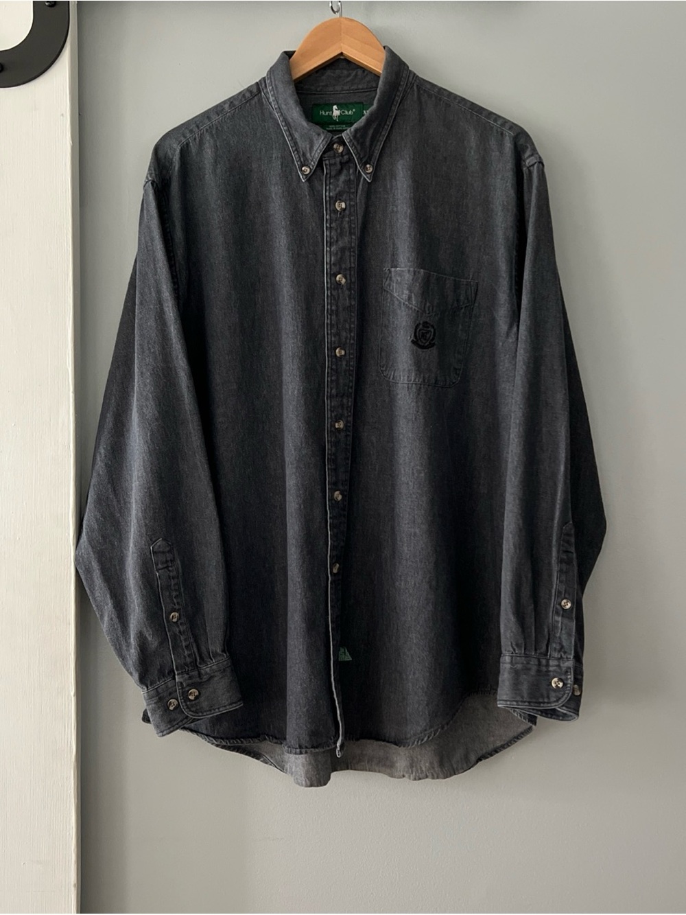 90s Y2K Hunt Club Black Button-Down Casual Denim Style Shirt Charcoal Black